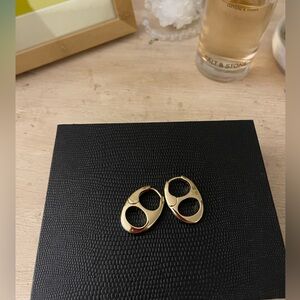 Gold Tone Modern Oval Cutout Earrings